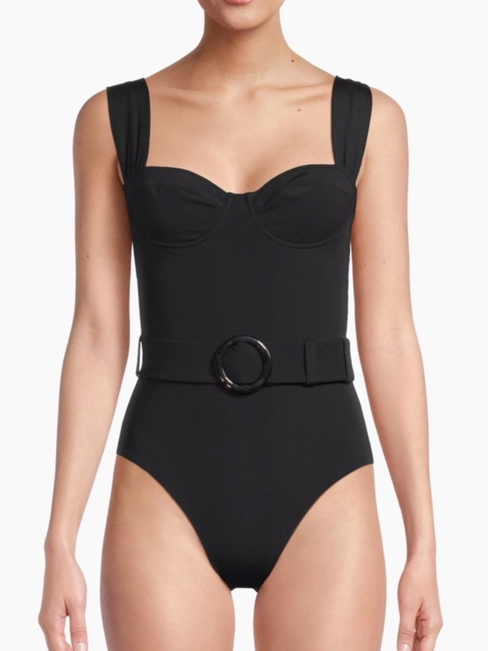 Evarae Parker Belted One Piece Swimsuit in Black SZ US 6 NWT